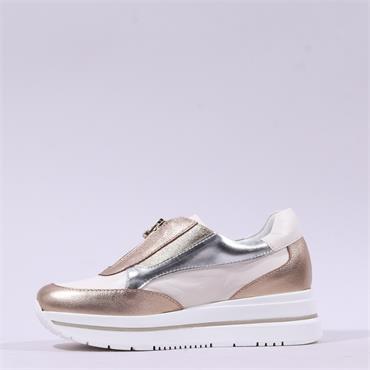 Marco Moreo Pompei Front Zip Platform - Cream Gold Combi